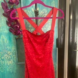 Guess red fitted lace mini dress